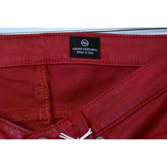 AG Adriano Goldschmied Legging 24 Super Skinny Coated Leatherette Ankle Jean Red - Picture 6 of 14
